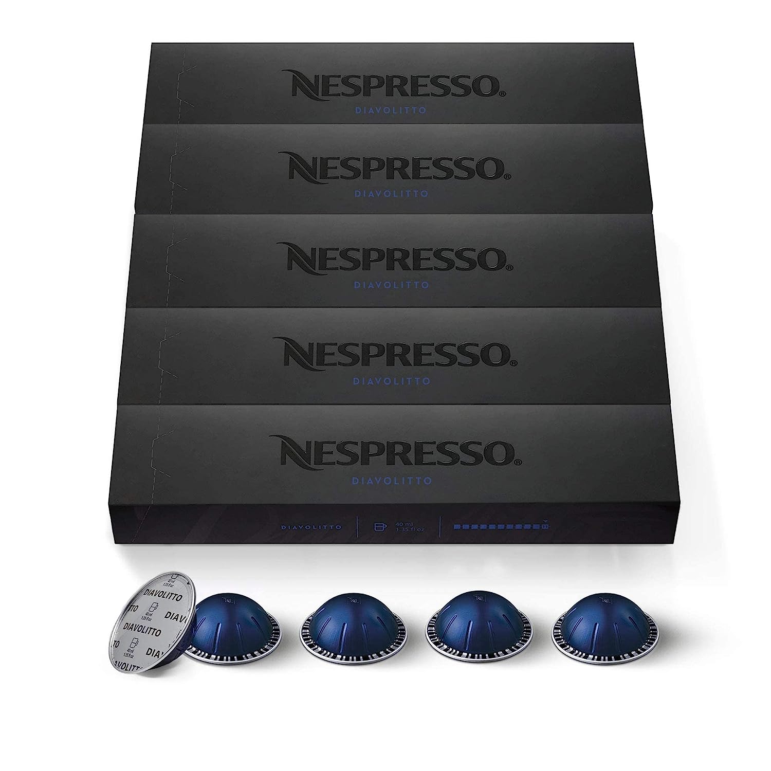 Nespresso Capsules VertuoLine. Diavolitto. Dark Roast Espresso Coffee. 10 Count (Pack of 5). Brews 1.35oz (VERTUO LINE ONLY)