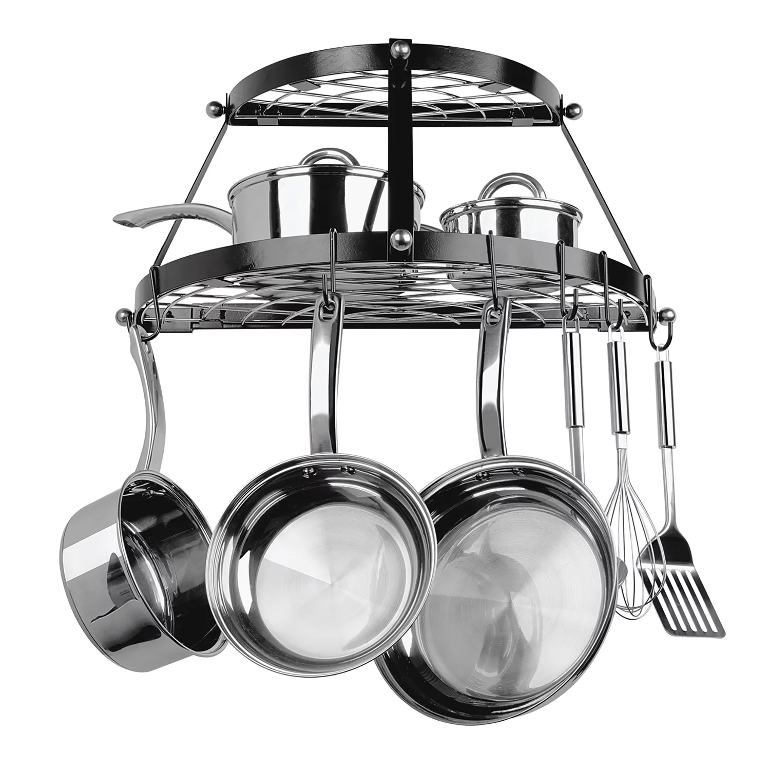 Range Kleen 2-Shelf Wall-Mounted Pot Rack. Black