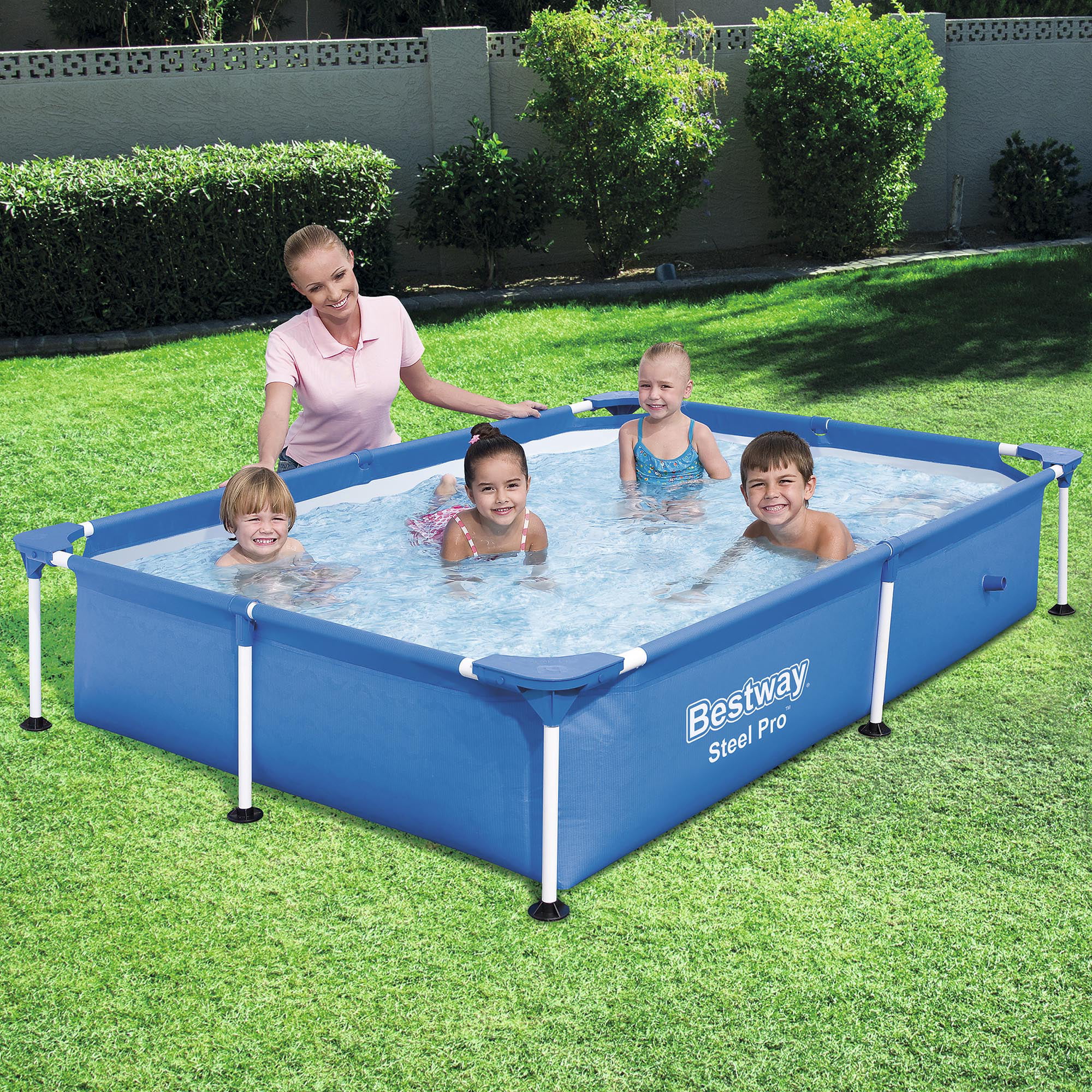 Bestway Steel Pro 7.25 x 4.9 x 1.4 Ft Rectangular Above Ground Kids Swimming Pool