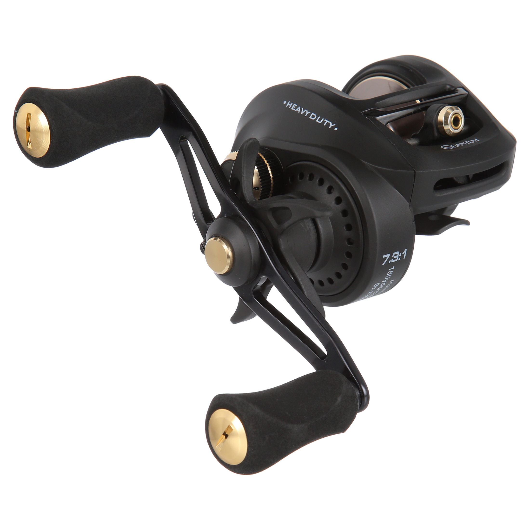 Quantum Smoke HD Baitcast Fishing Reel. Size 200 Reel. Right-Hand Retrieve. Continuous Anti-Reverse Clutch. Large EVA Handle Knobs. 7.3:1 Gear Ratio. Black