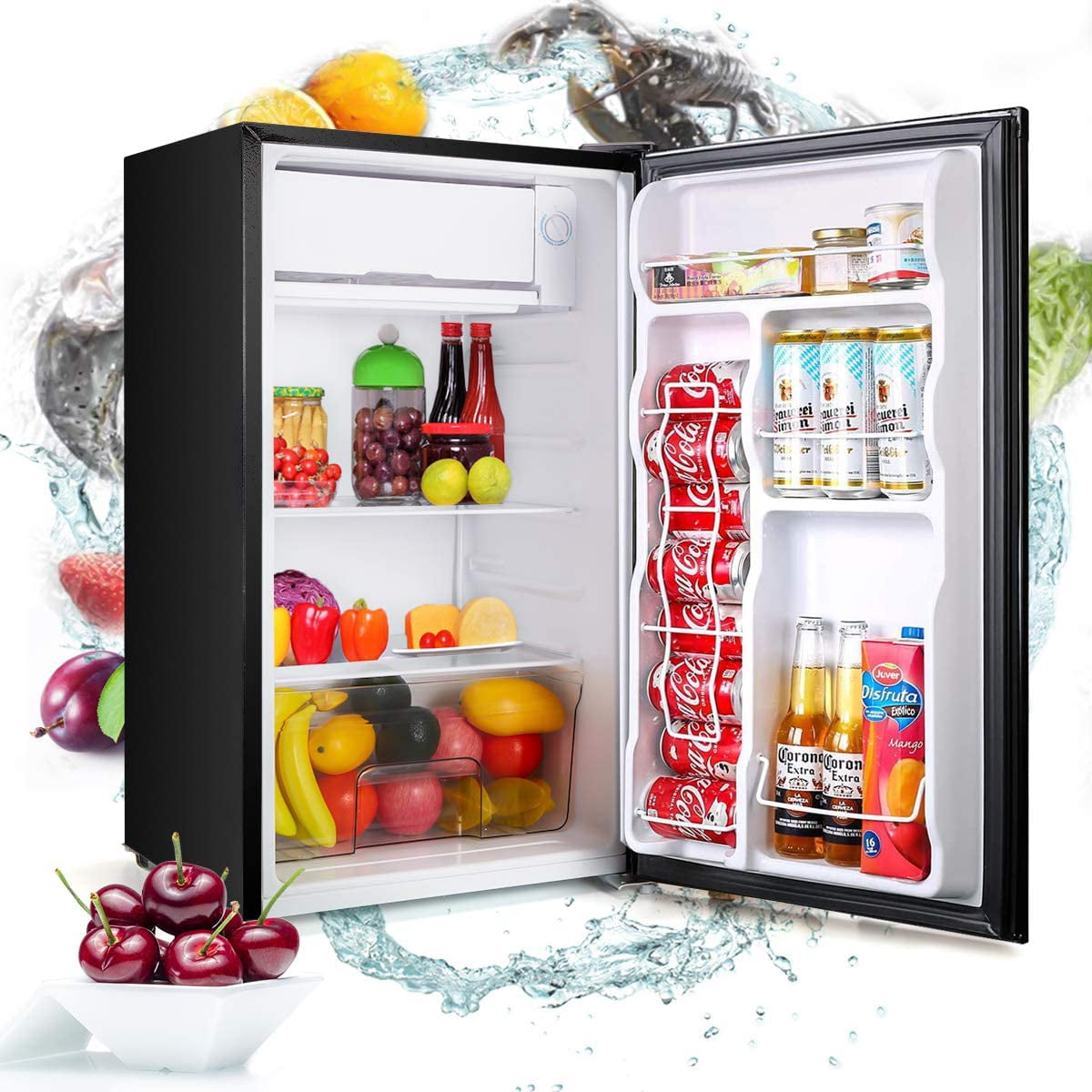 U-MAX 3.2CU FT Single Door Fridge 110V-91L Portable Reversible Refrigerator