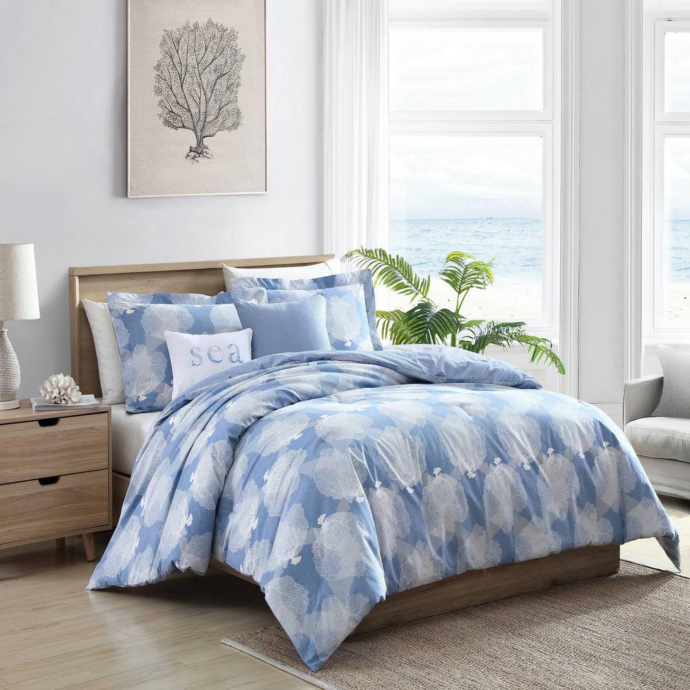 Tommy Bahama  Ohana 5-Piece Blue Botanical Cotton King Bonus Comforter Set