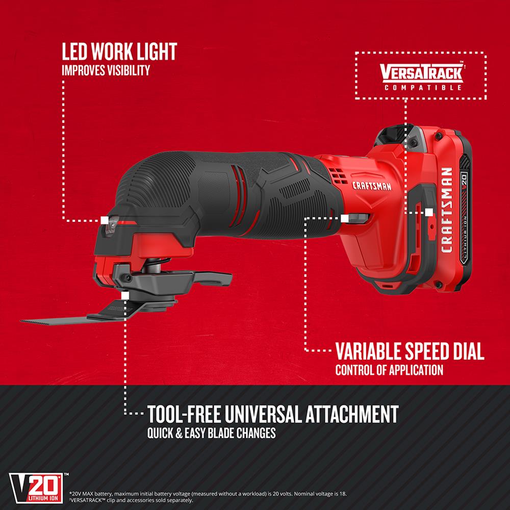 CRAFTSMAN V20 15-Piece 20-volt Max Variable Speed Oscillating Multi-Tool Kit with Soft Case (1-Battery Included)