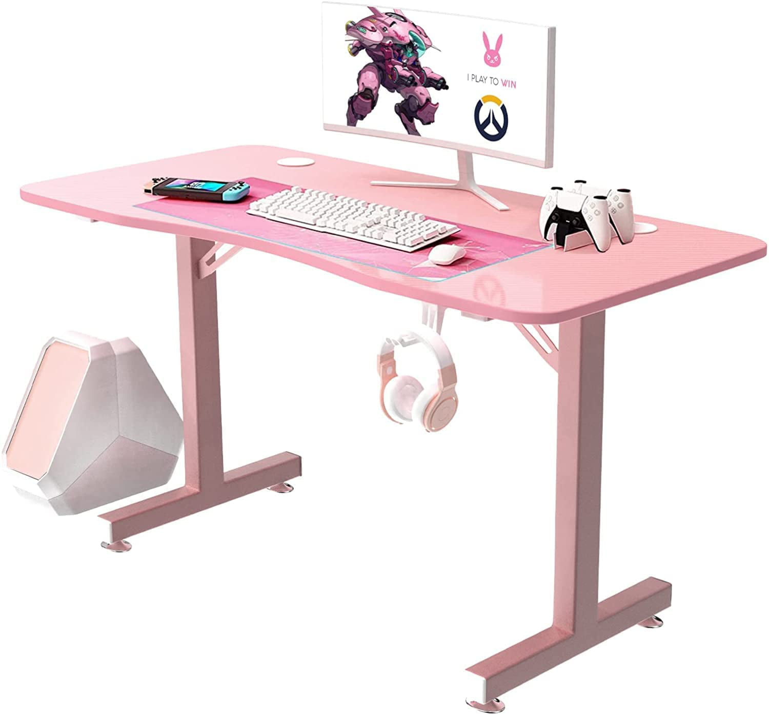 Vitesse Pink Gaming Desk 40 Inch Computer Desk Cute Gaming Table T-Shaped Girl Gamer (Pink)