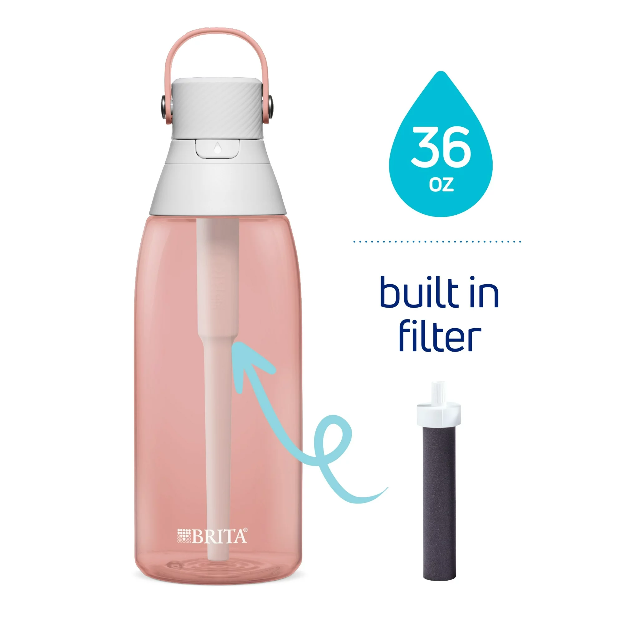 Brita 36oz Premium Water Bottle with Filter. BPA Free. Blush Pink