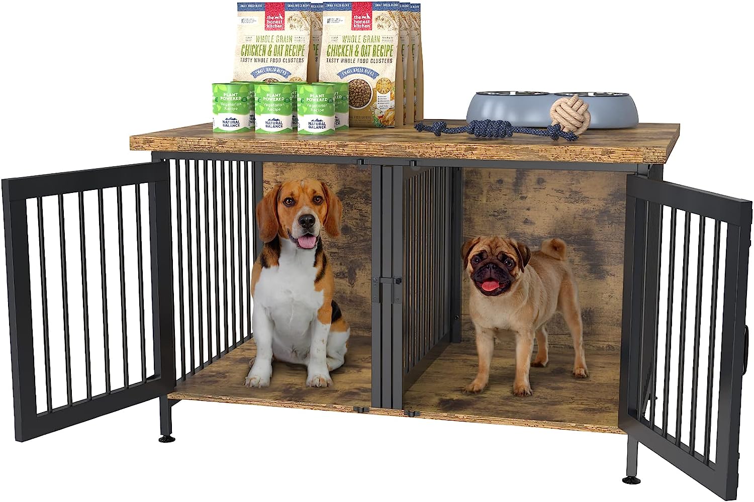 GDLF Double Dog Crate with Divider for 2 Small Dogs or 1 Dog. Furniture Style Kennel Indoor Cage with Removable Panel (Int.dims:36.2Wx24.5Dx21H)