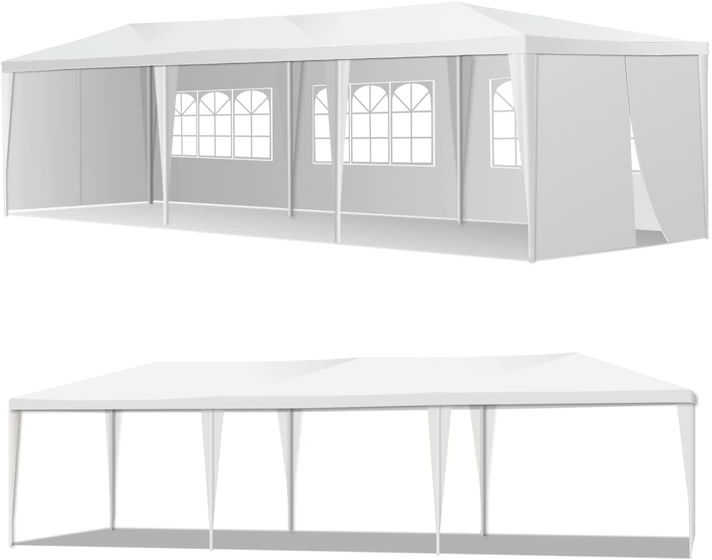 DISCOUNTTODAY Heavy Duty Canopy Event Tent-10-x30′ Outdoor White Gazebo Party Wedding Tent. Sturdy Steel Frame Shelter w/5 Removable Sidewalls Waterproof Sun Snow R