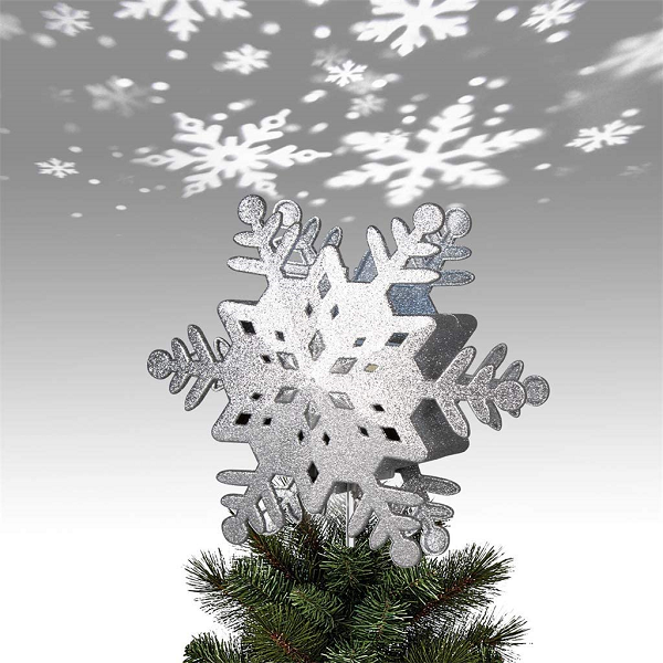 EAMBRITE 9″ Hollow Silver Snowflake Christmas Tree Top Lights with Rotating