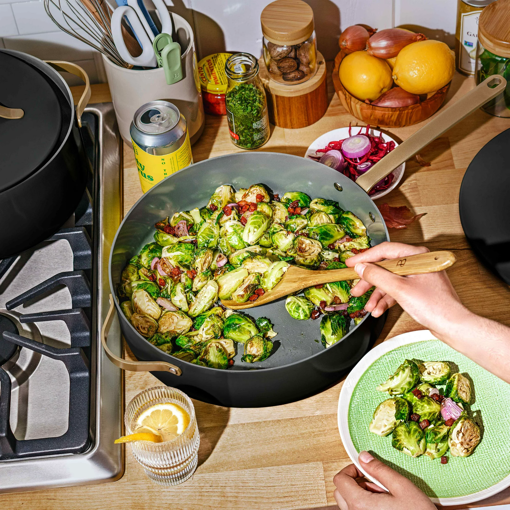 Beautiful 5.5 Quart Ceramic Non-Stick Saute Pan. Black Sesame by Drew Barrymore
