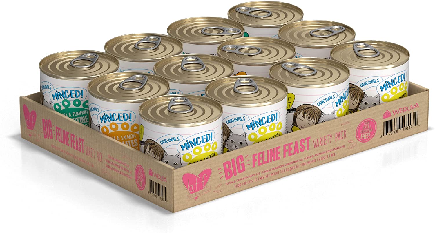 Weruva Wet Cat Food Best Feline Friend (B.F.F.). Big Feline Feast Variety Pack. 10oz Cans (Pack of 12). Multi Color