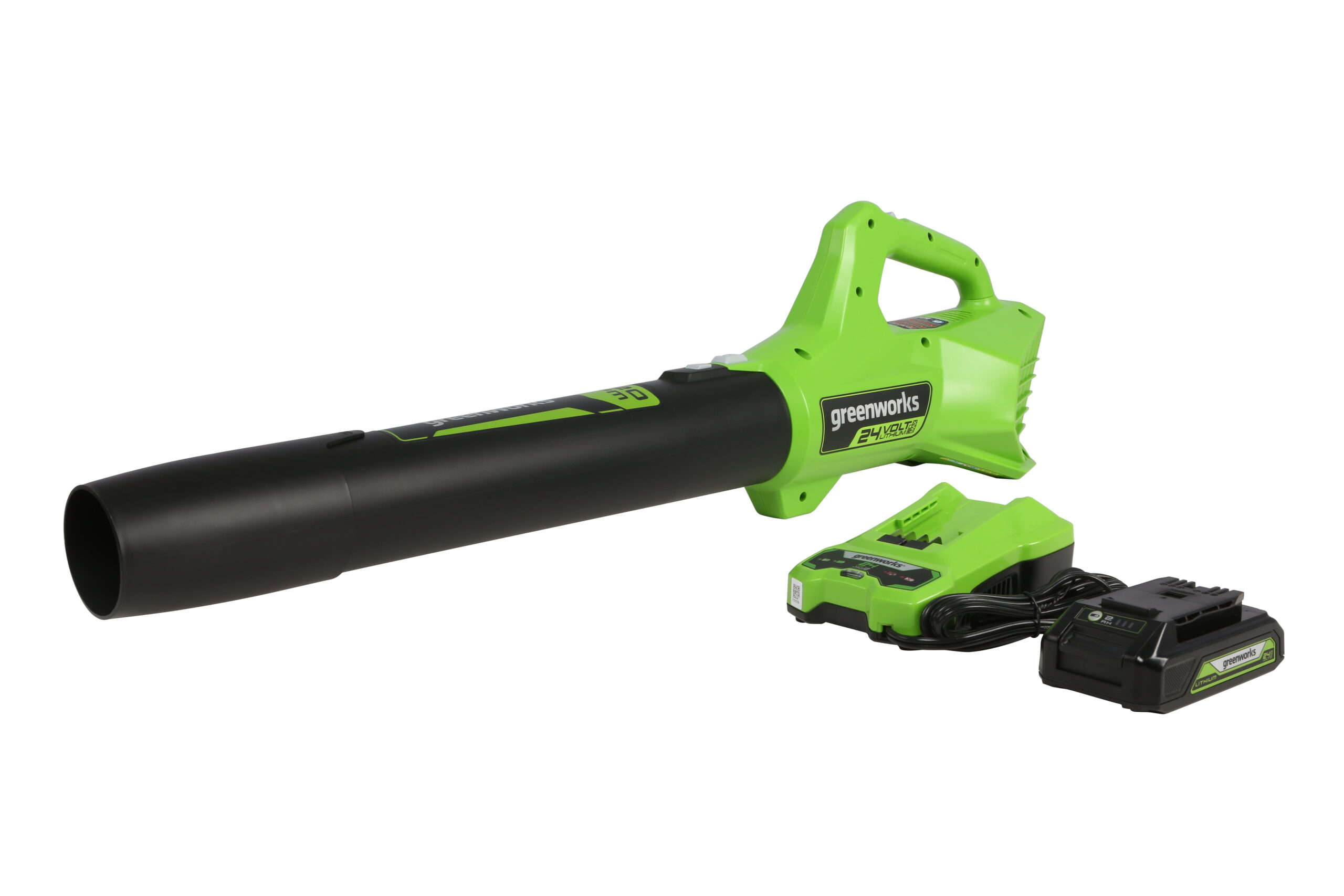 Greenworks 24V Cordless Axial Blower (90 MPH / 320 CFM) . 2Ah USB Battery and Charger
