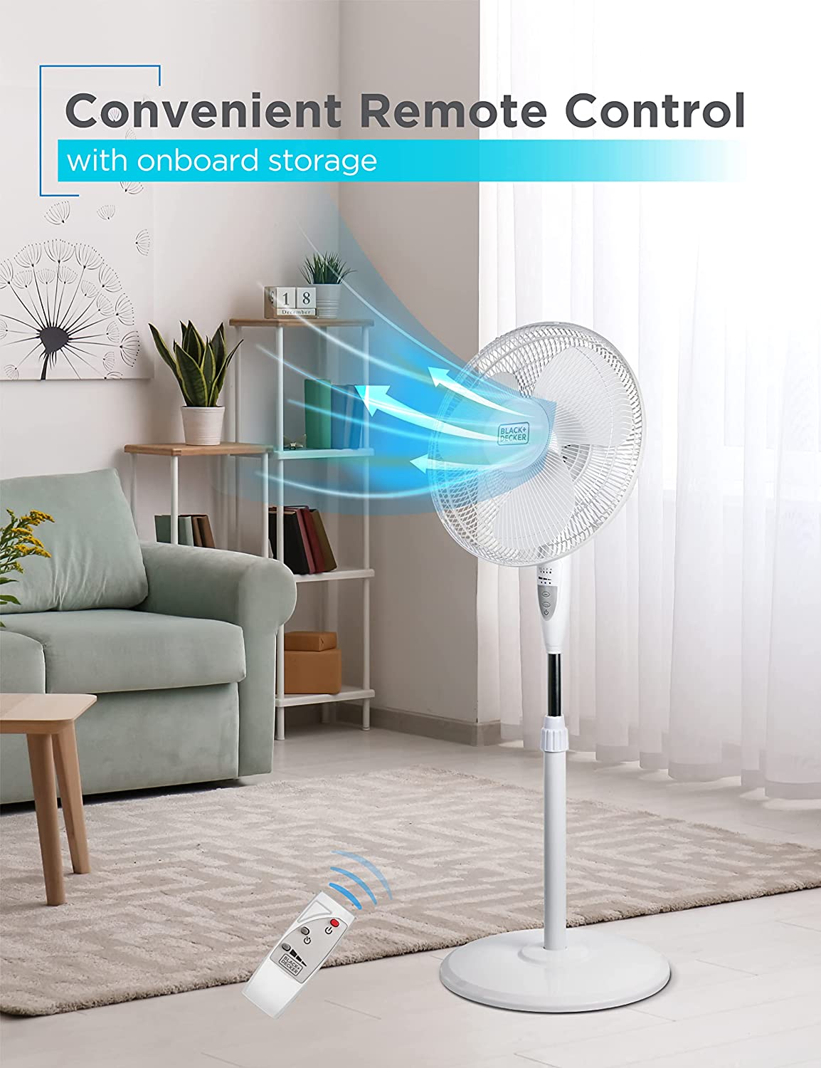 BLACK+DECKER BFSR16W 16″ Stand Fan with Remote. White