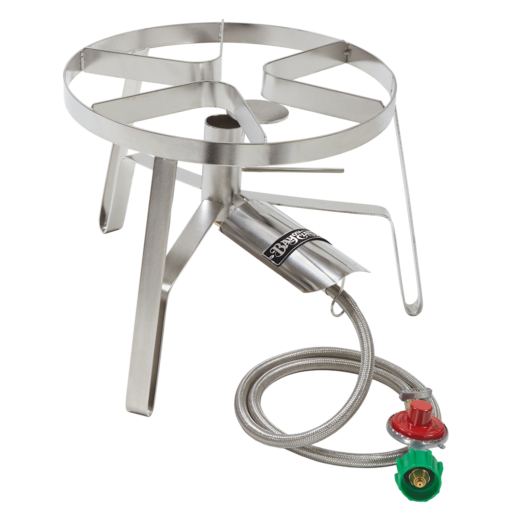 Bayou Classic SS1 14-in Stainless Single Jet Cooker Features 10-psi Pre-Set Regulator w/ 48-in Stainless Braided Hose