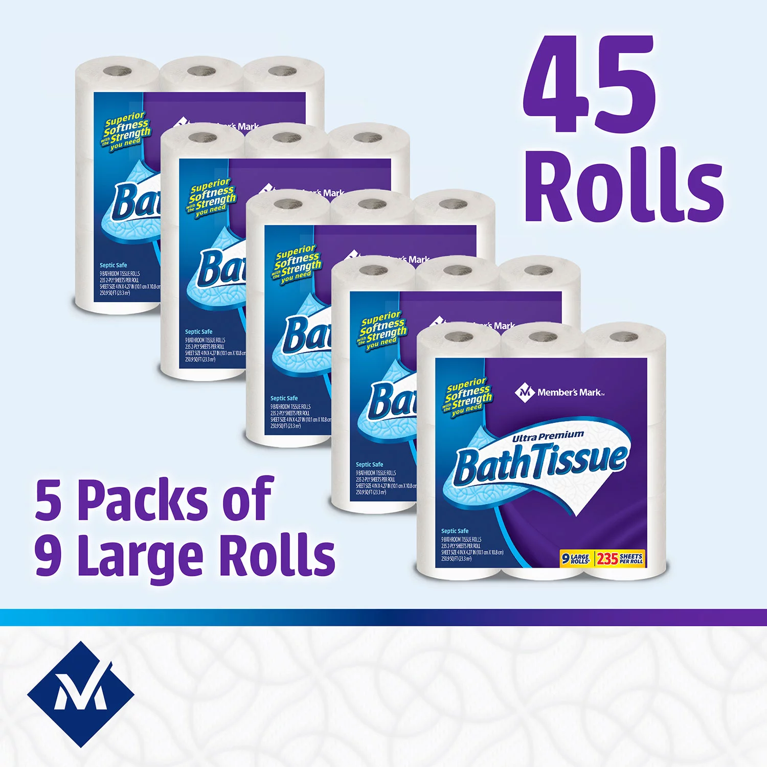 Member-s Mark Ultra Premium Soft and Strong Bath Tissue. 2-Ply Large Roll Toilet Paper (235 sheets. 45 rolls)