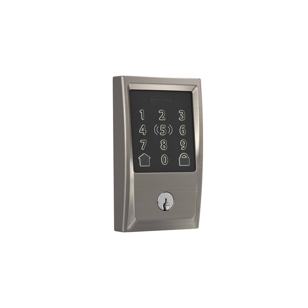 Schlage BE499WB V CEN 619 Century Satin Nickel Electronic Encode Plus Smart WiFi Deadbolt with Alarm