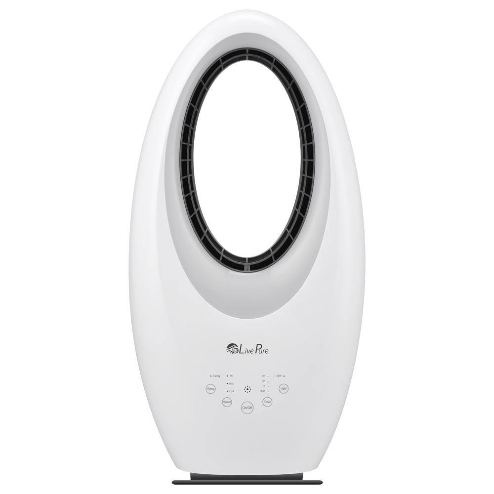 LivePure LP1500FAN-W 22 in. Oscillating Bladeless Vortex Tower Fan with Remote and Accent Light