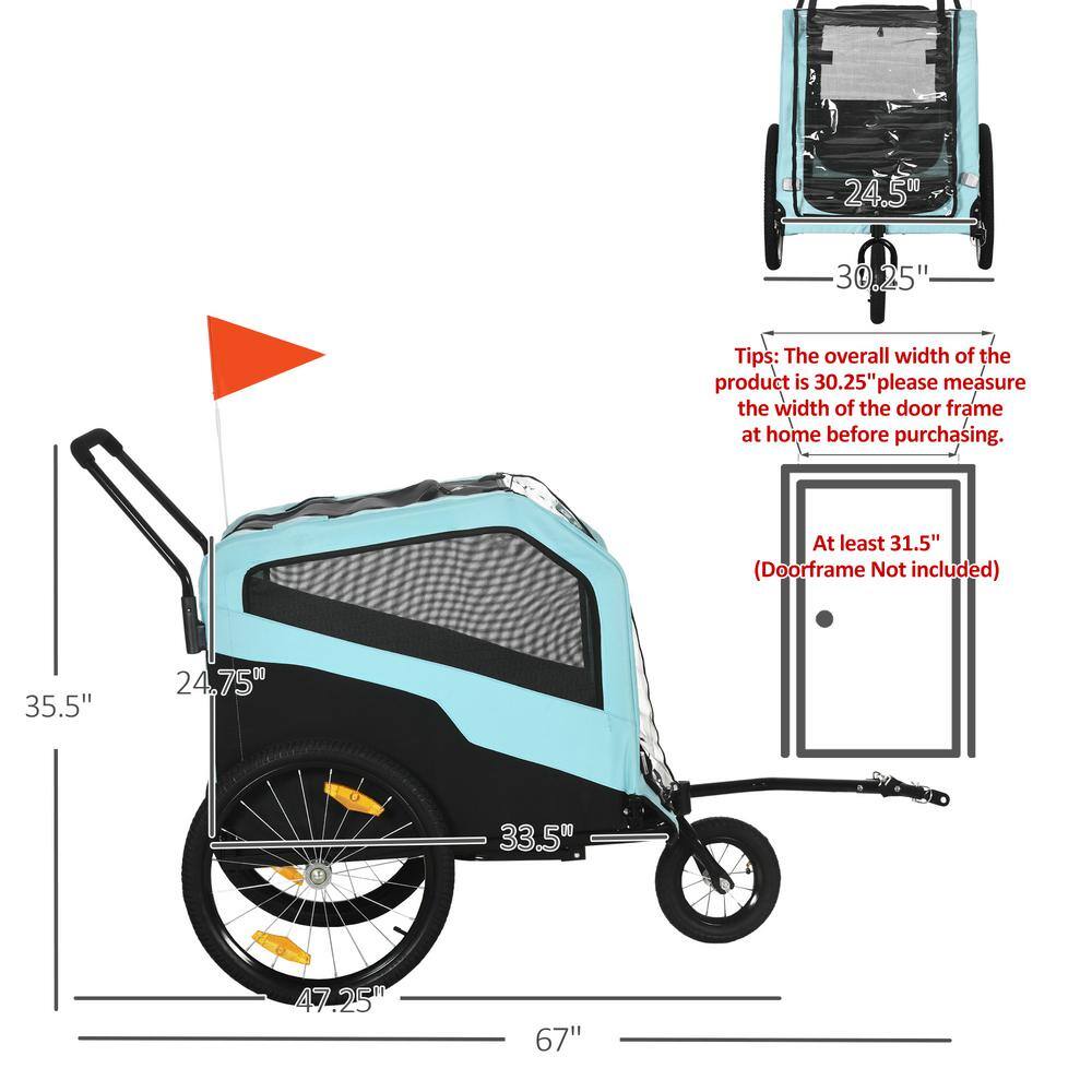 PawHut D00-168V00LB 2-in-1 Dog Bike Trailer Pet Stroller Carrier for Large Dogs. Pet Bicycle Cart Wagon Cargo for Travel. Blue