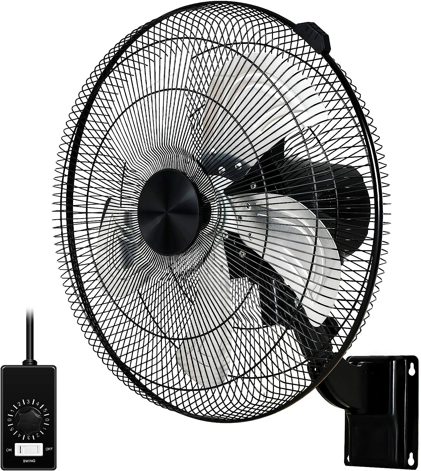 Simple Deluxe 18 Inch Household Commercial Wall Mount Fan 90 Degree Horizontal Oscillation. 5 Speed Settings 1 Pack.Black
