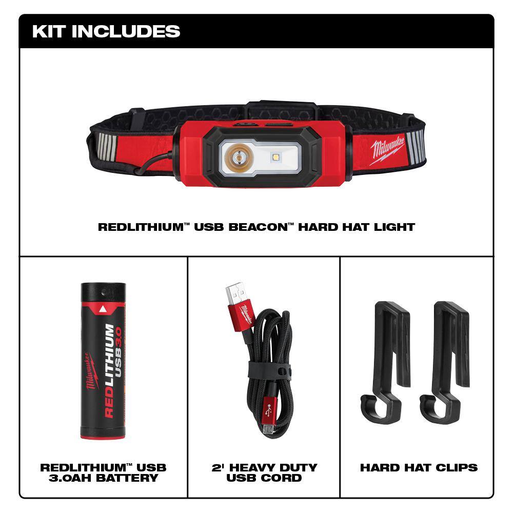 Milwaukee 2116-21-48-59-2013 600 Lumens LED REDLITHIUM USB 360-Degree Visibility Hard Hat Headlamp USB Charger and Portable Power Source Kit