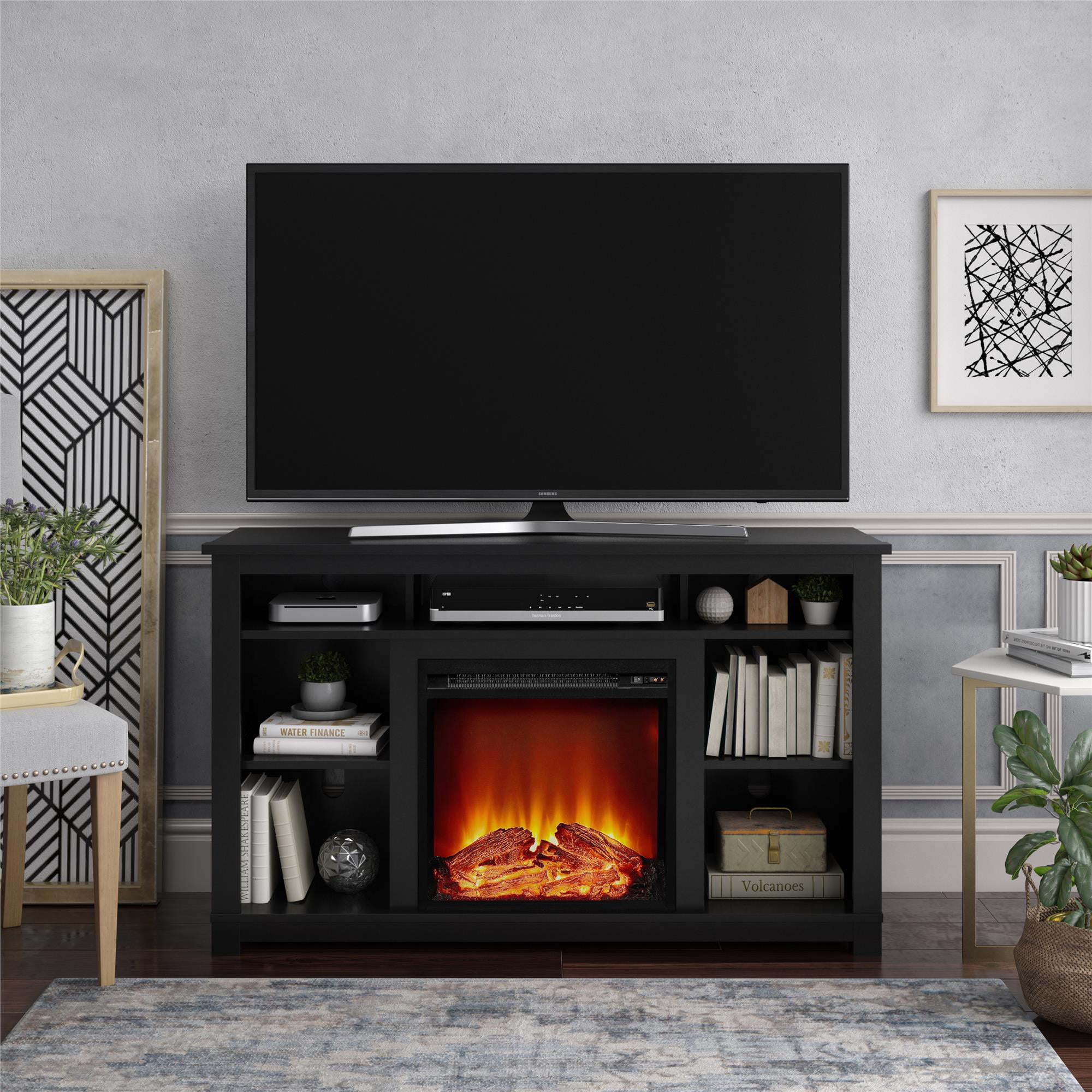 Ameriwood Home Kahle Fireplace TV Stand for TVs up to 55″. Black