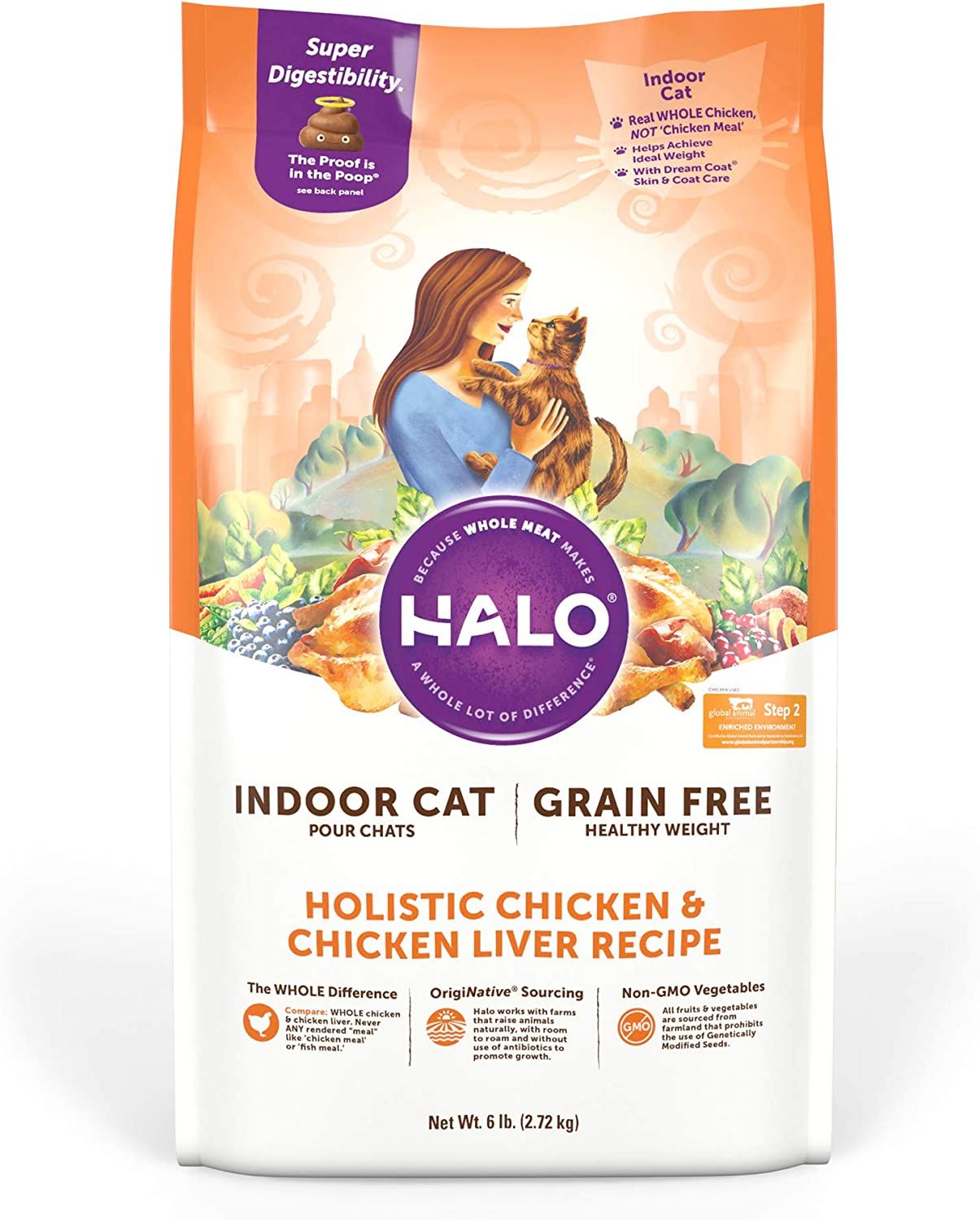 Halo Indoor Grain Free Holistic Healthy Weight Chicken & Chicken Liver Recipe Dry Cat Food 6 Pound (Pack of 1)