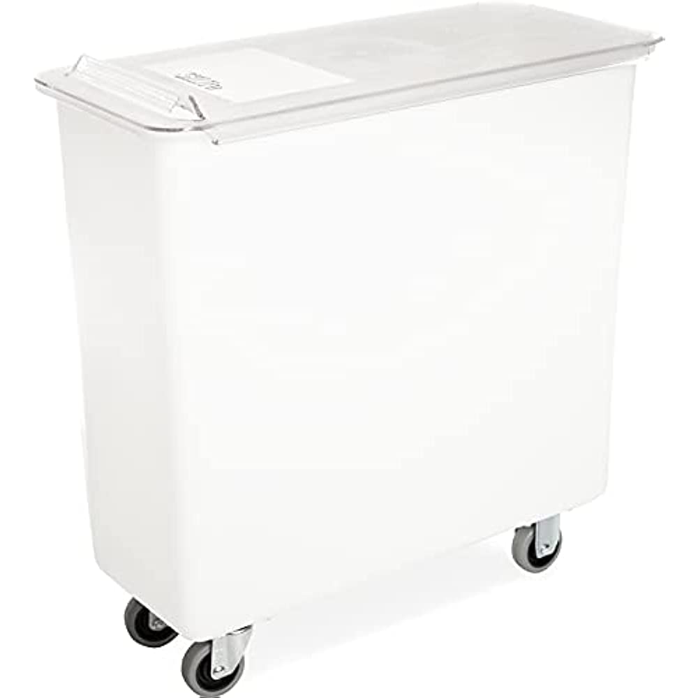 Carlisle BIN2702 27 Gallon / 430 Cup White Flat Top Mobile Ingredient Storage Bin with Sliding Lid