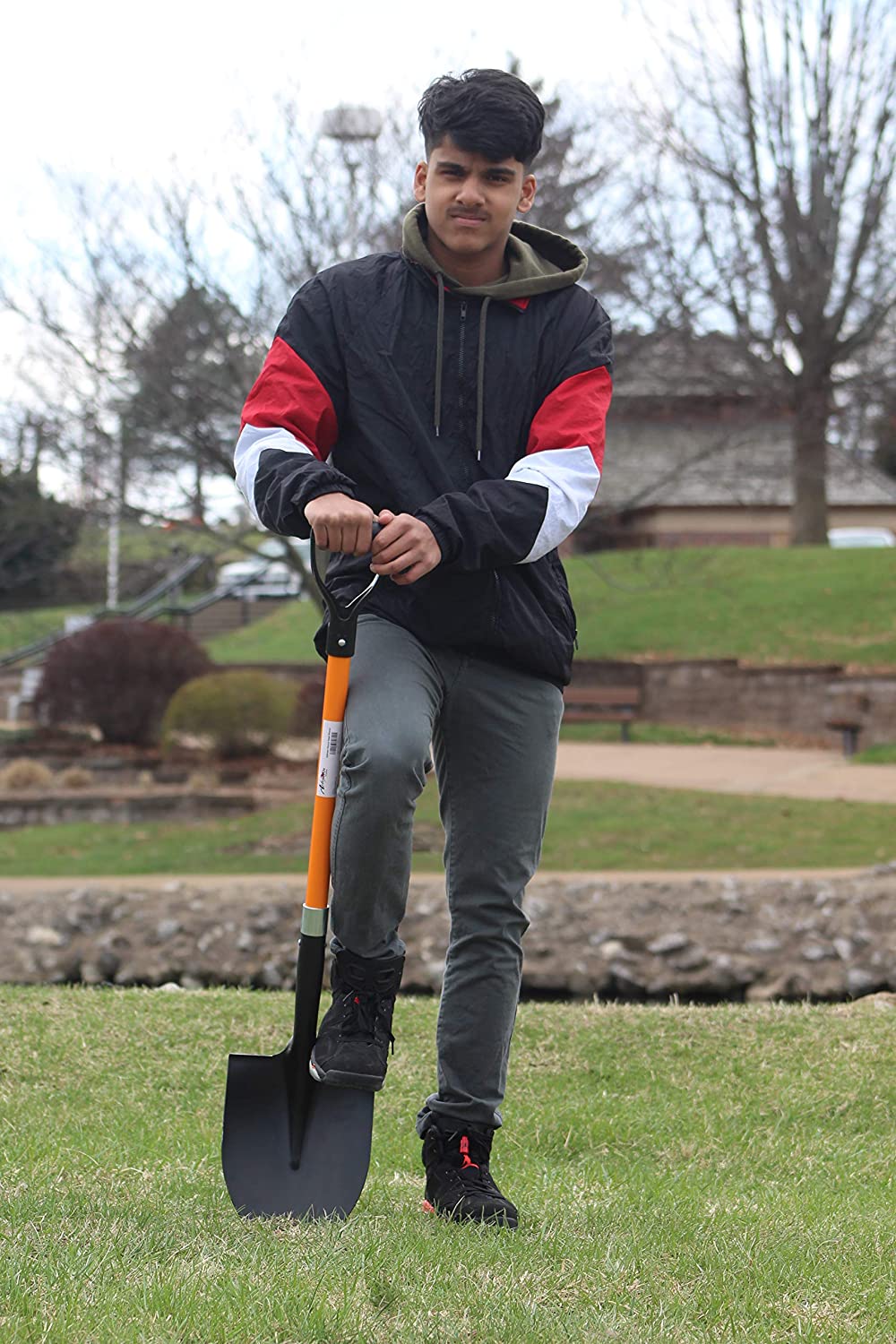 Ashman Heavy Duty Round Point Digging Shovel - 41 inches Long – Orange Metal Shovel (1 Pack).