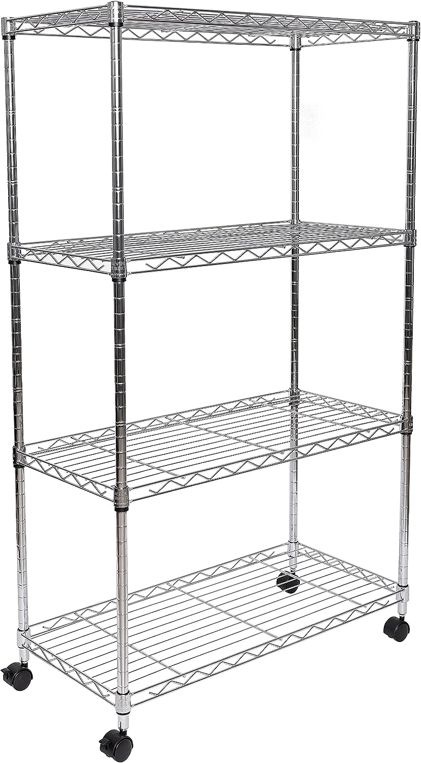 Seville Classics Solid Steel Wire Shelving Storage Unit Adjustable Shelves Organizer Rack. for Home. Kitchen. Office. Garage. Bedroom. Closet. Steel. 4-Tier. 30″ W x 14″ D