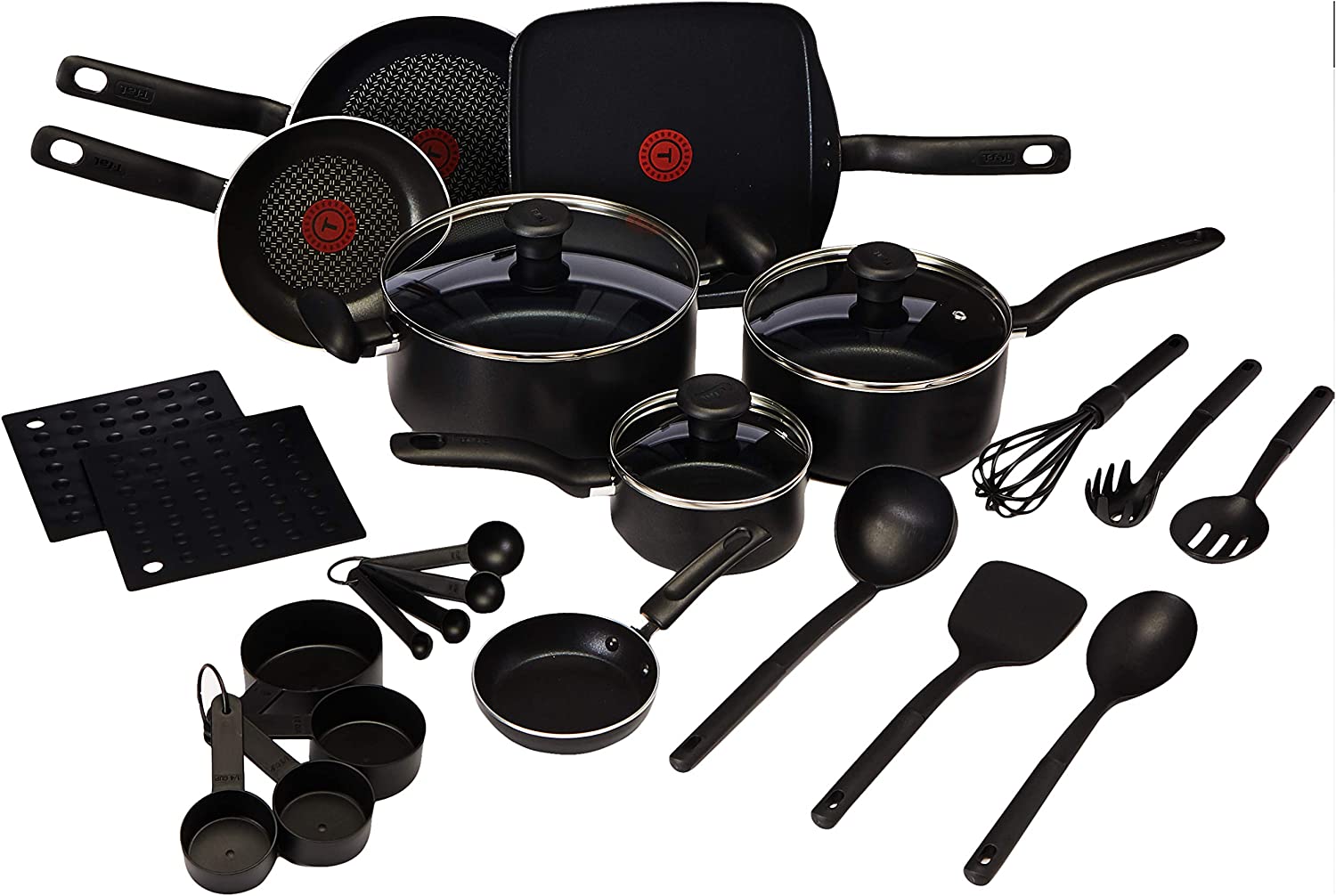 T-fal Initiatives Nonstick 20 Piece Pots And Pans Cookware Set. Black