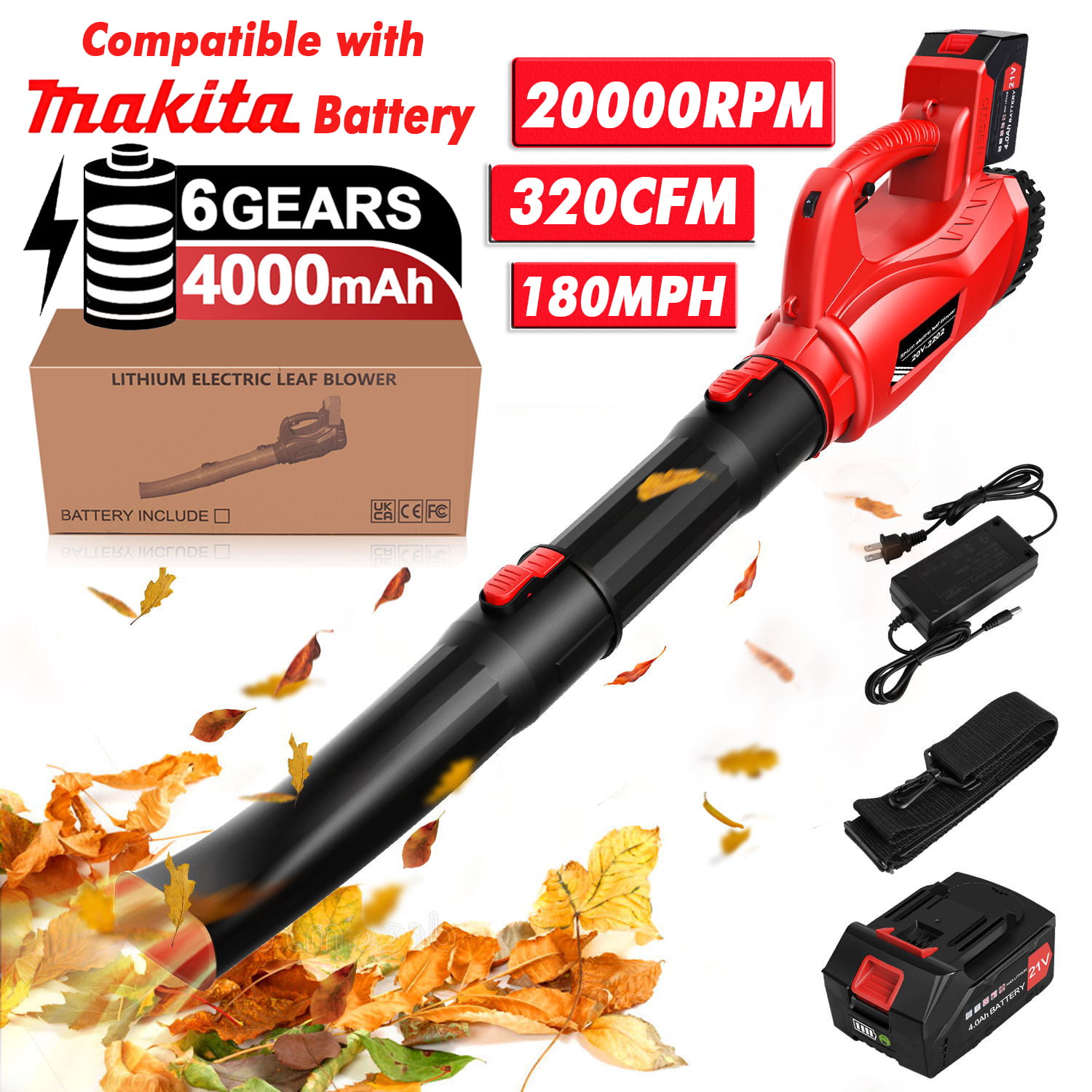 Cordless Leaf Blower. Tanbaby 21V 180MPH 320CFM with Battery and Charger 