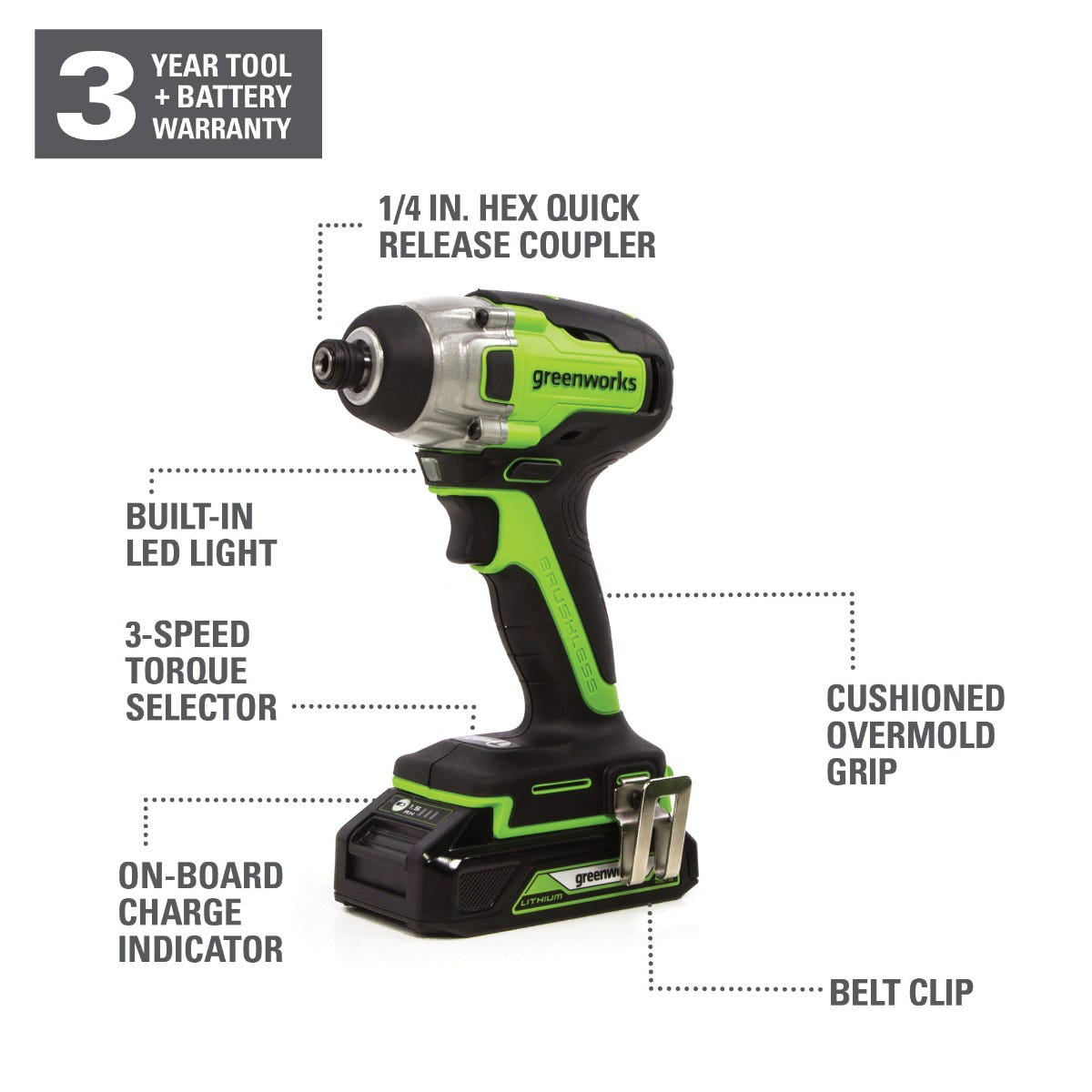 Greenworks 24V Brushless 1/4 in. Impact Driver. Battery and Charger Not Included 3703502AZ