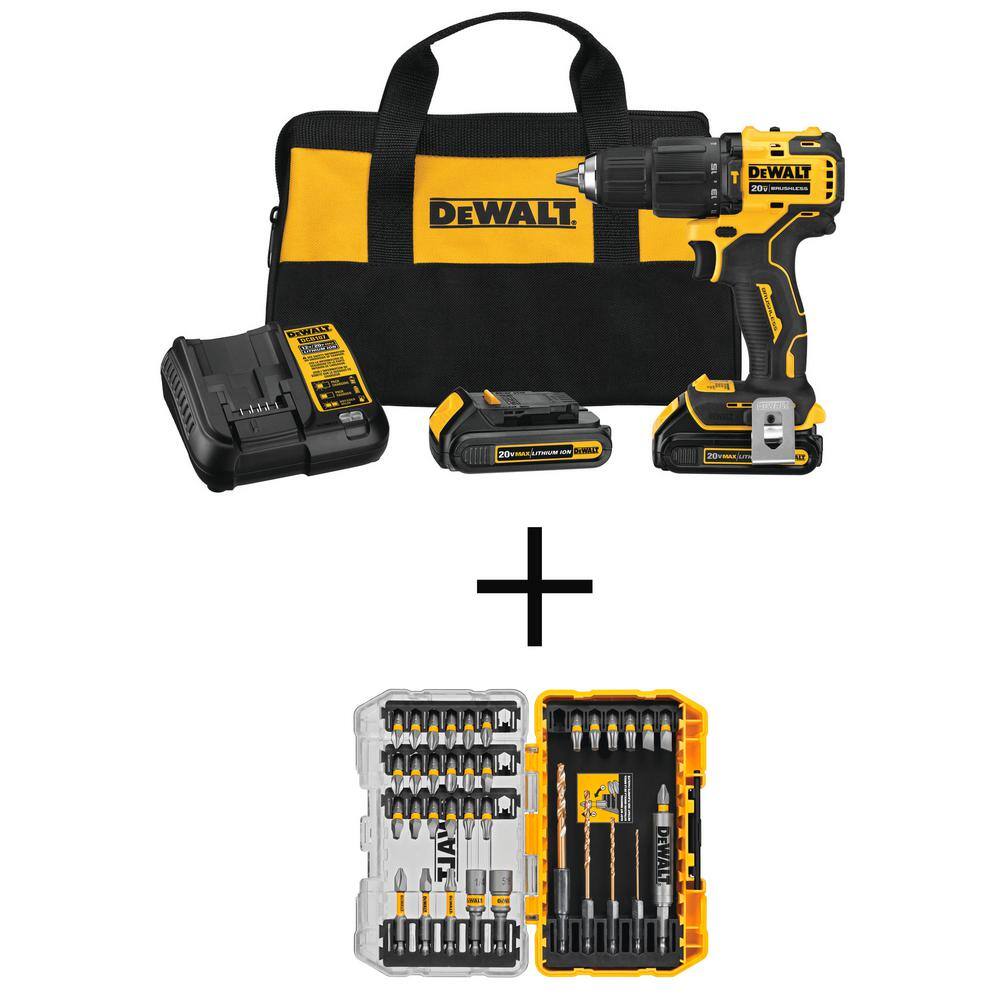 DEWALT DCD709C2WMF35 ATOMIC 20V MAX Cordless Brushless Compact 1/2 in. Hammer Drill Kit and MAXFIT Screwdriving Set (35 Piece)