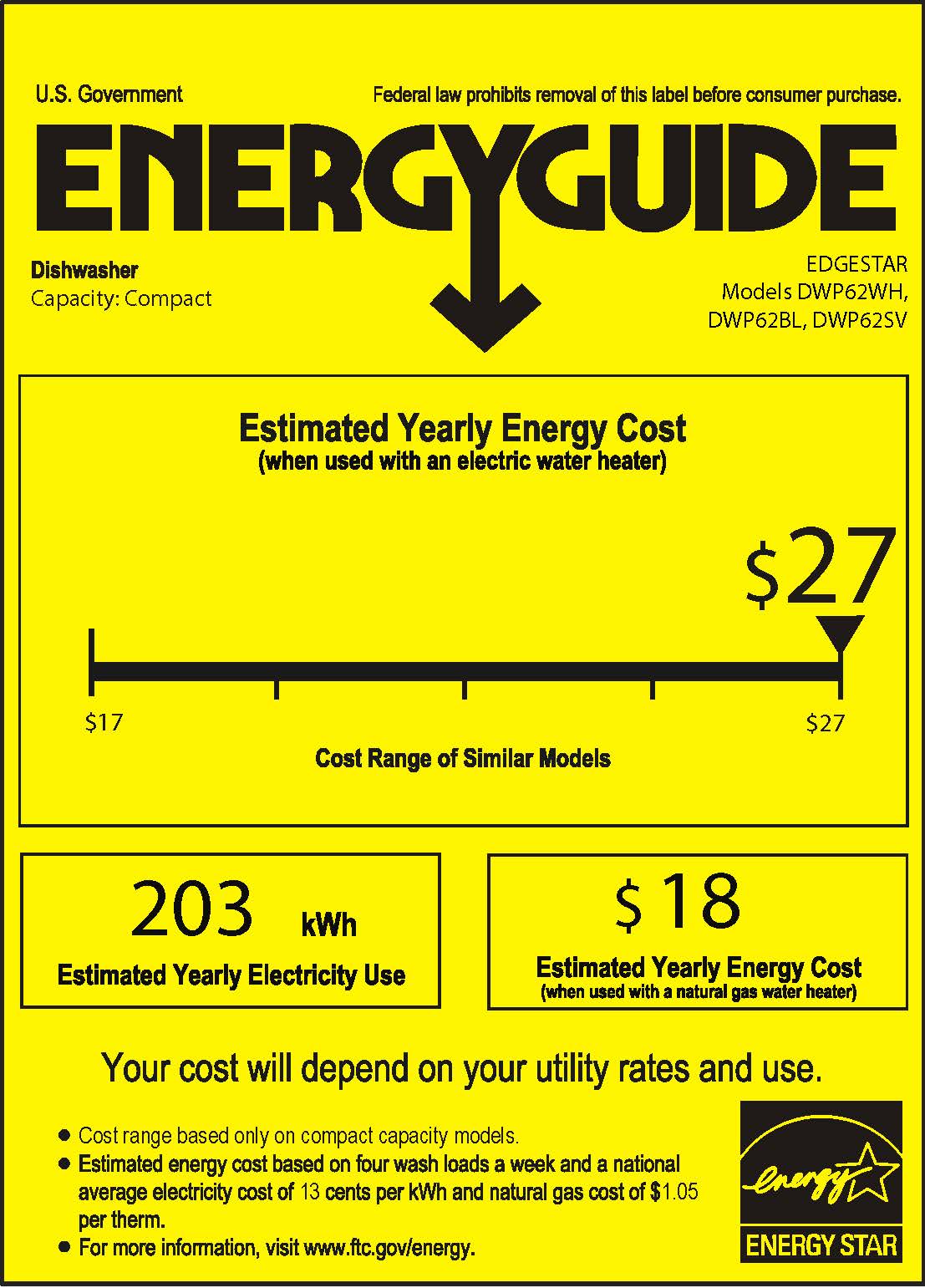 Edgestar Dwp62 22″ Wide 6 Place Setting Energy Star Rated Countertop Dishwasher - Silver