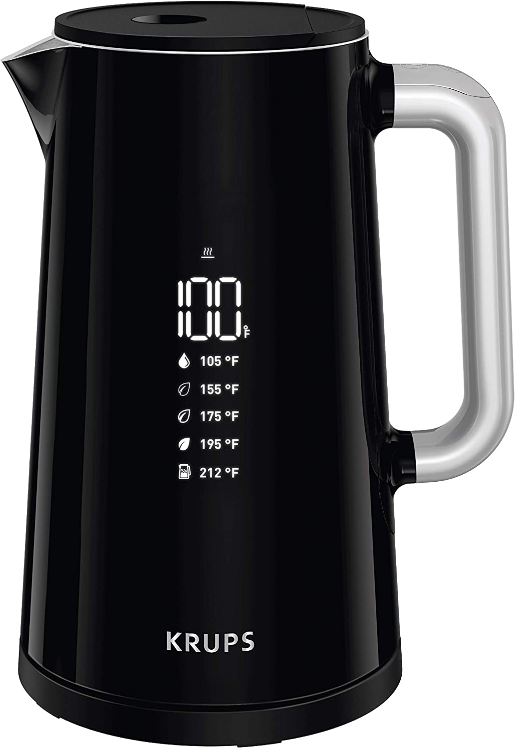 KRUPS BW801852 Smart Temp Digital Kettle Full Stainless Interior and Safety Off. 1.7-Liter. Black