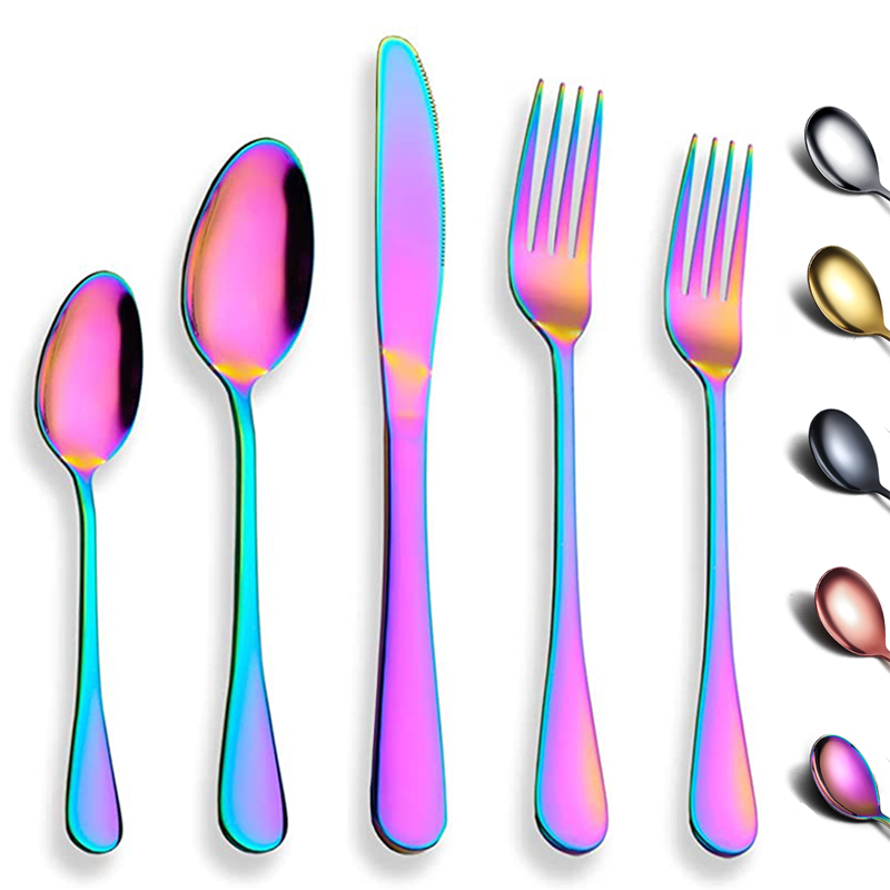 ReaNea 20 Piece Rainbow Silverware Set Stainless Steel Colorful Flatware Set.Spoons and Forks Cutlery Set Service for 4