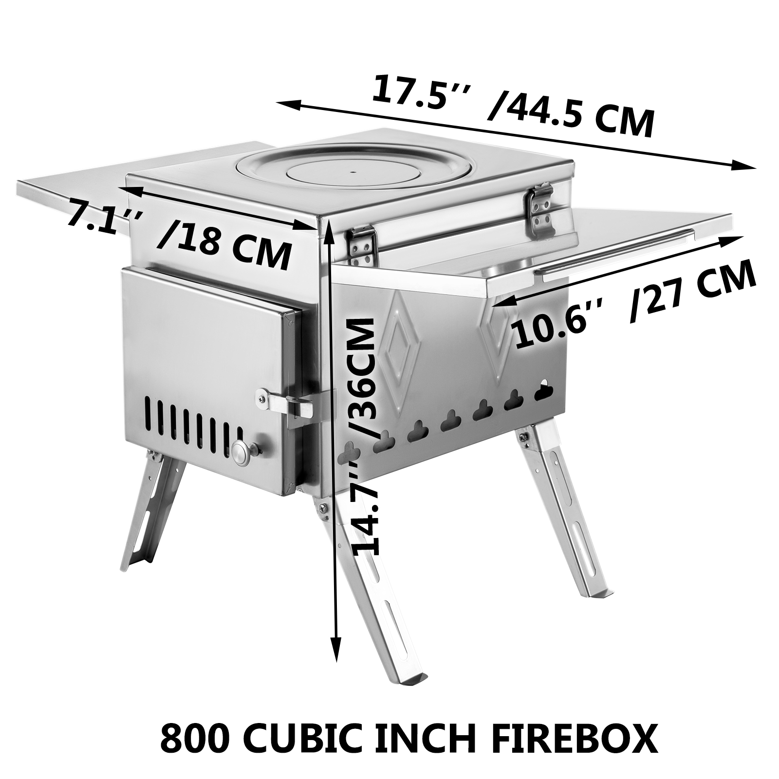 VEVOR Tent Wood Stove 17.5×14.7×10.6 inch. 304 Stainless Steel with Folding Pipe. Portable Wood Stove 95.7 inch Total Height for Camping