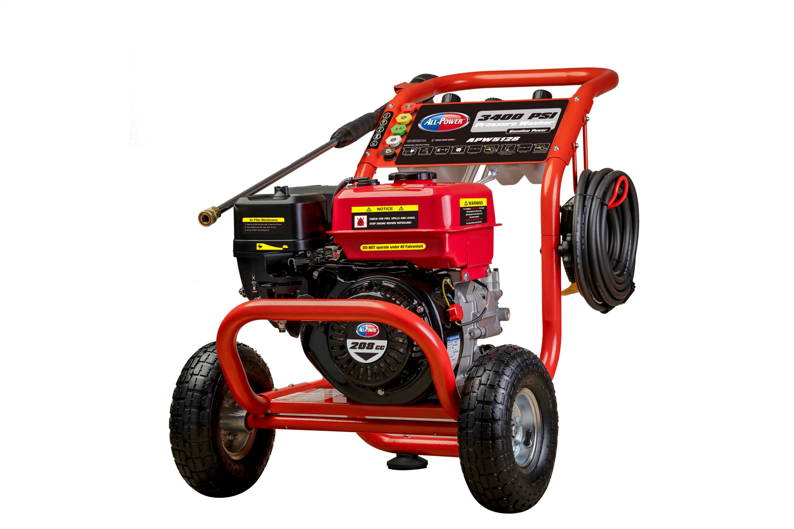 All Power 3400 PSI 2.6 GPM Gas Pressure Washer. 5 Adjustable Nozzles. 30 ft High Pressure Hose. Power Washer for Outdoor Cleaning. APW5128