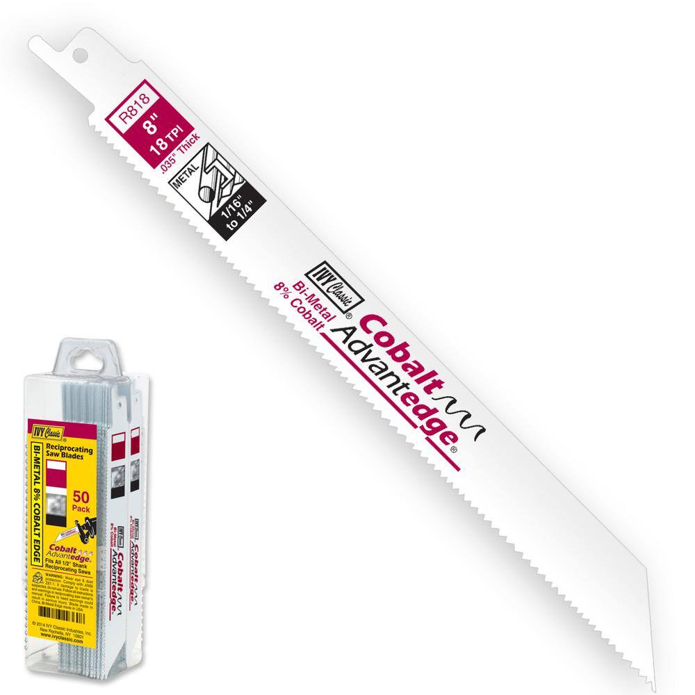 Ivy Classic 28374 8 in. 18 TPI Bi-Metal Reciprocating Saw Blade Cuts Metal (50-Pack)