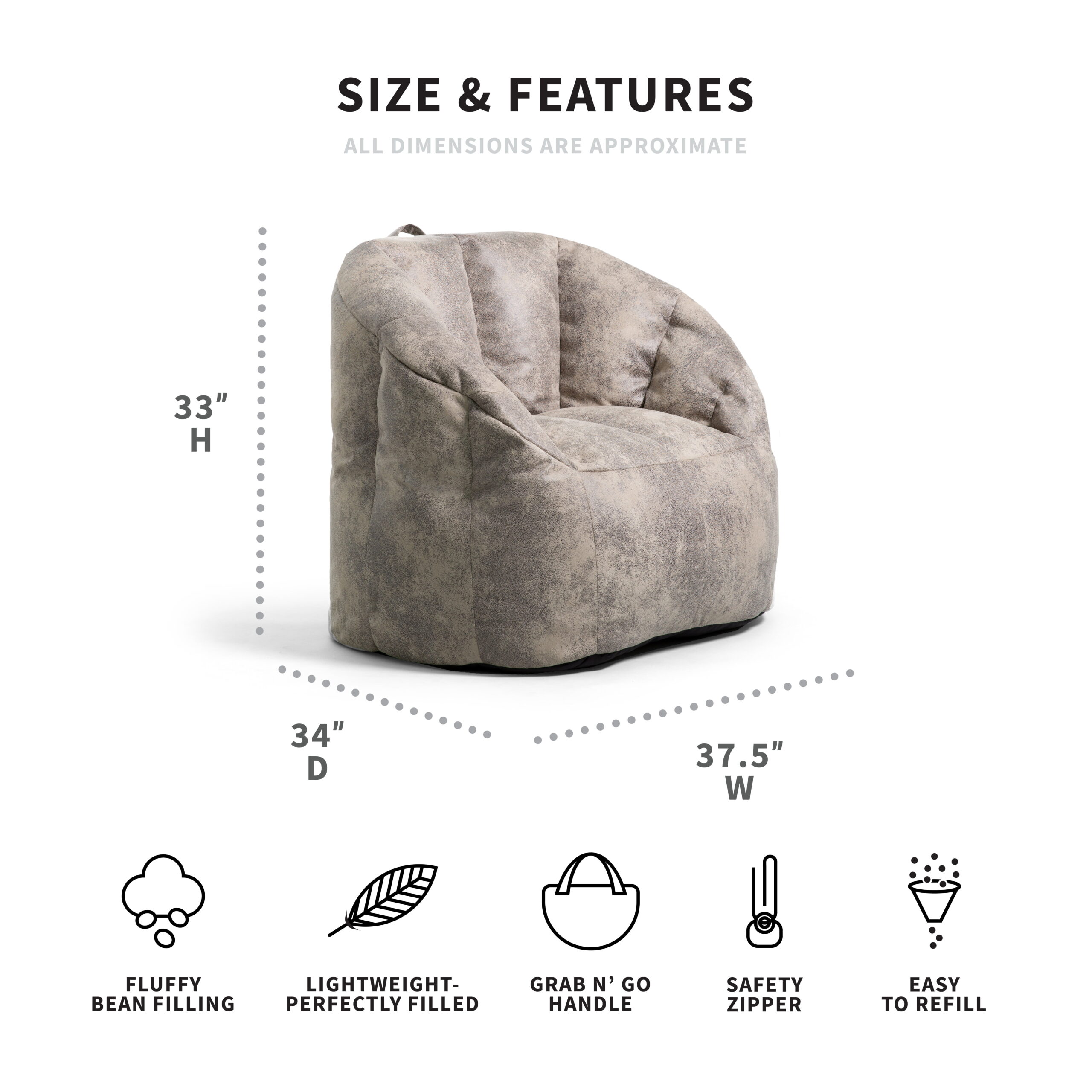 Big Joe Milano Large Bean Bag Chair. Blazer 3ft. Cement