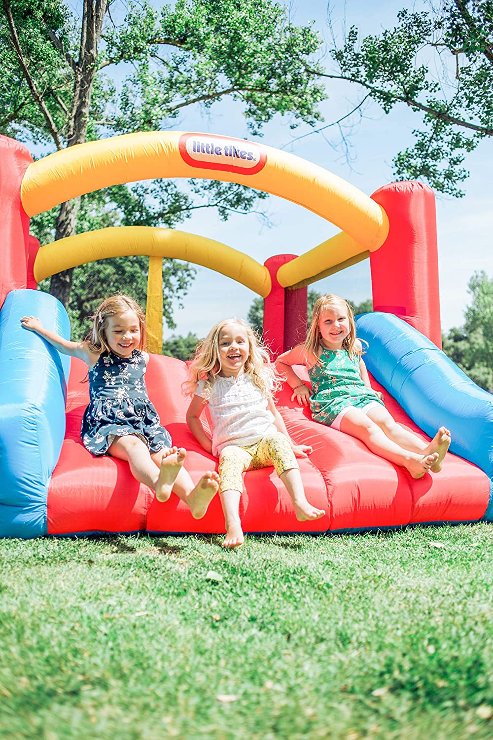 Little Tikes Jump ‘n Slide Inflatable Bouncer Includes Heavy Duty Blower With GFCI. Stakes. Repair Patches. And Storage Bag. for Kids Ages 3-8 Years