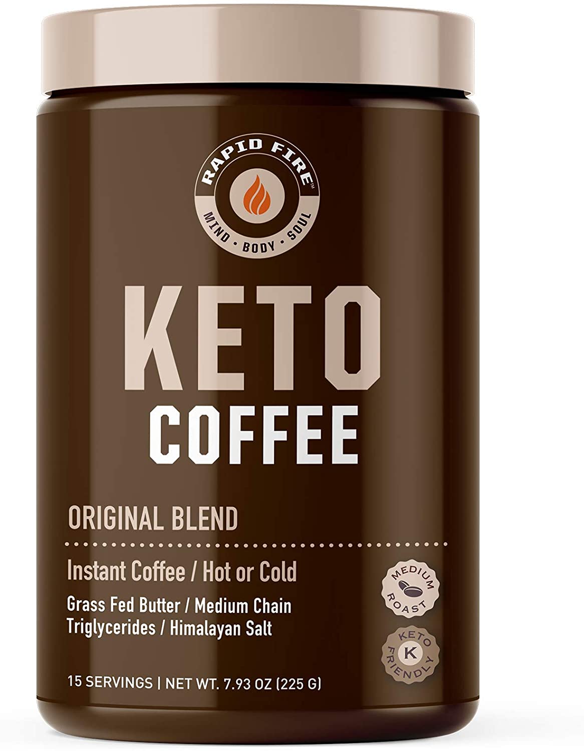 Rapid fire Ketogenic Fair Trade Instant Keto Coffee Mix Supports Energy Metabolism Weight Loss Ketogenic Diet Canister 15 servings. Original. 7.93 Ounce