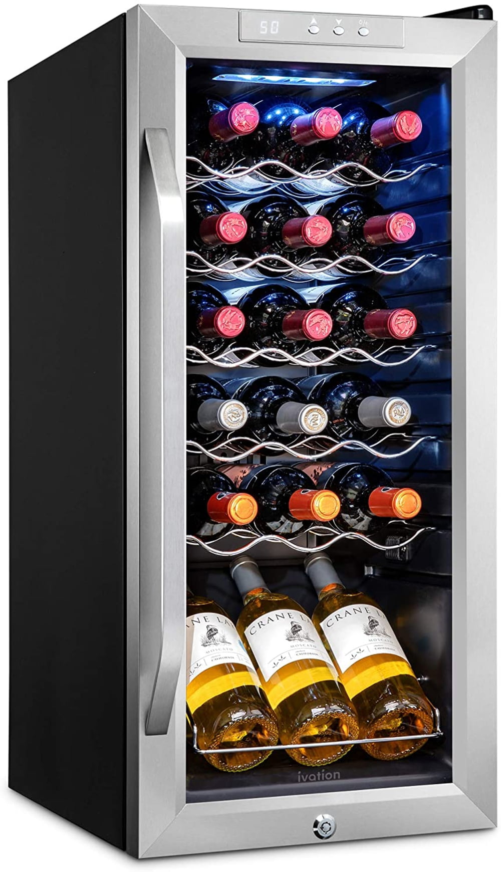 Ivation 18 Bottle Compressor Wine Cooler Refrigerator with Lock. Silver