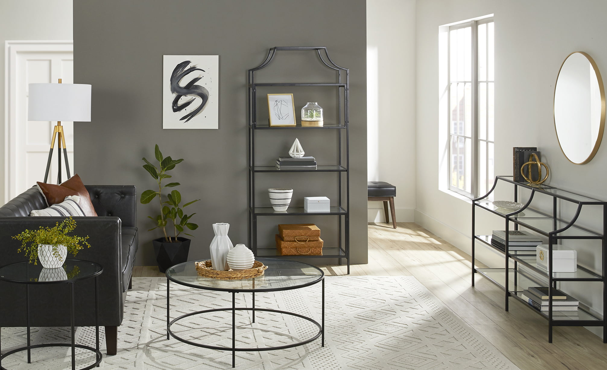 Better Homes & Gardens 71″ Nola 5 Tier Etagere Bookcase. Black Finish