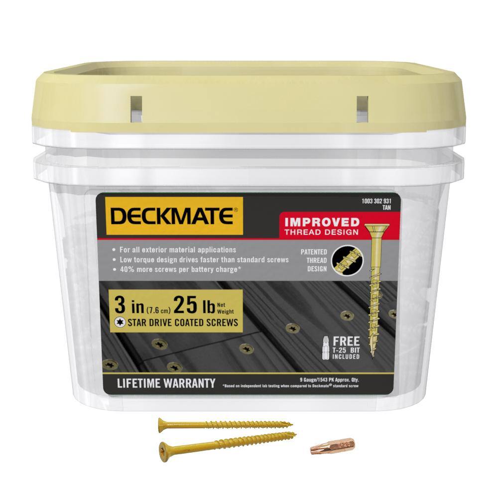 Deckmate 3DMT25BK #9 3 in. Tan Exterior Self-Starting Star Flat-Head Wood Deck Screws (25 lbs./1543 pcs)