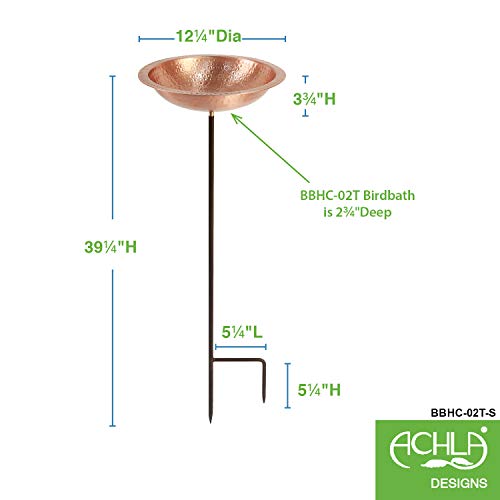 Achla BBHC-02T-S Hammered Staked Birdbath. Solid Copper & Black