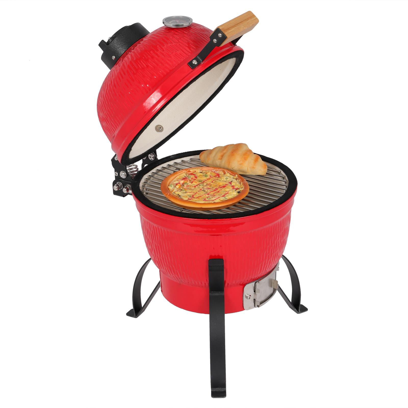 Winado 13in Round Ceramic Charcoal Grill for Outdoor Barbecue. Camping. BBQ Coal Grill Red