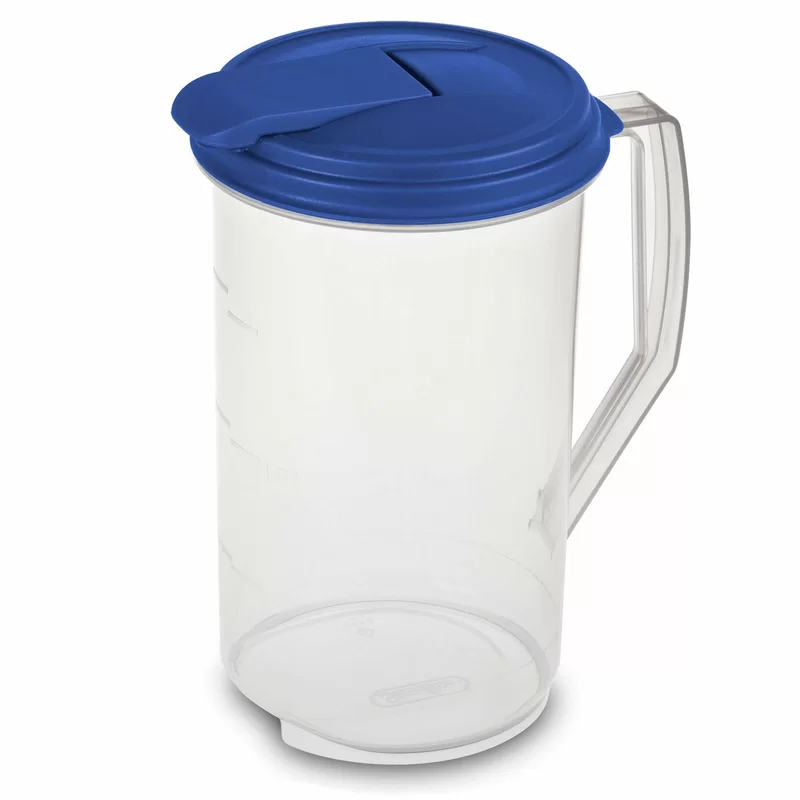 Sterilite 2 Qt Clear Plastic Drink Pitcher with Leak Proof Lid. Blue (18 Pack)