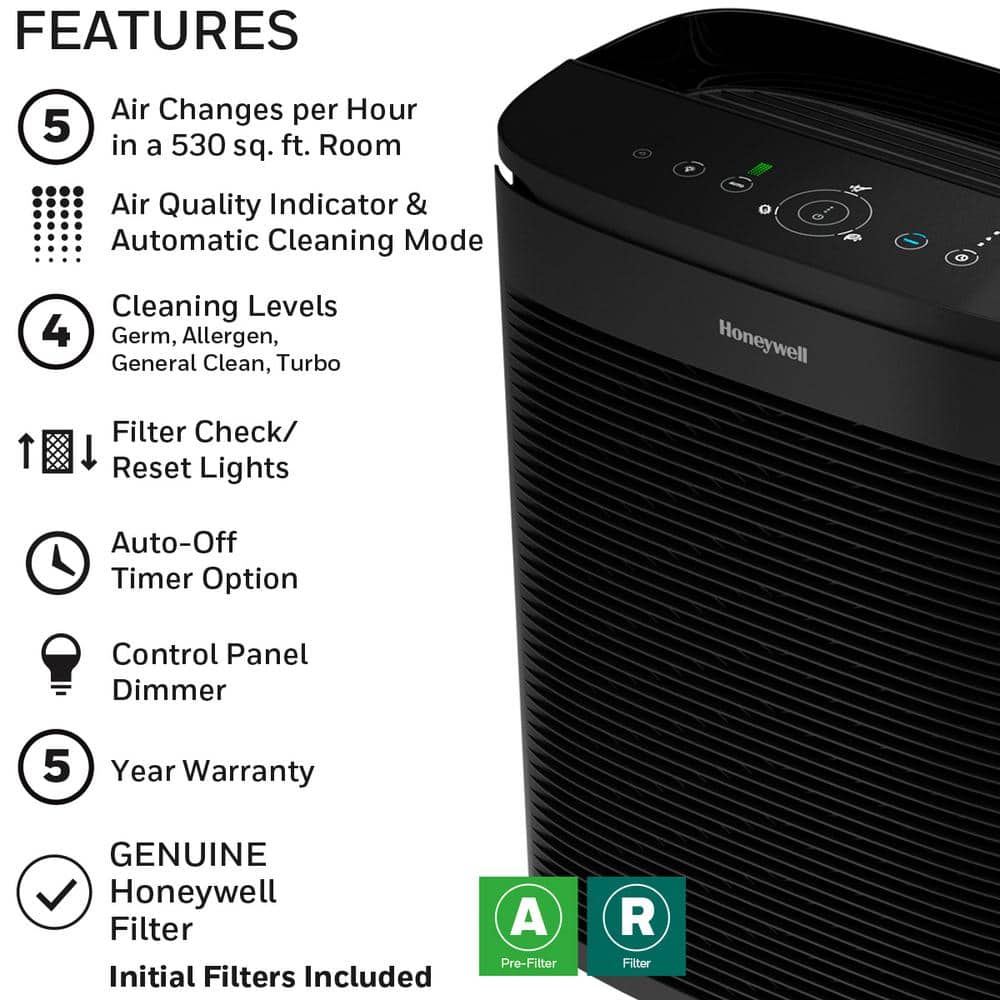 Honeywell HPA3300BV1 PowerPlus HEPA Air Purifier. Extra-Large Room (530 sq. ft.) Black
