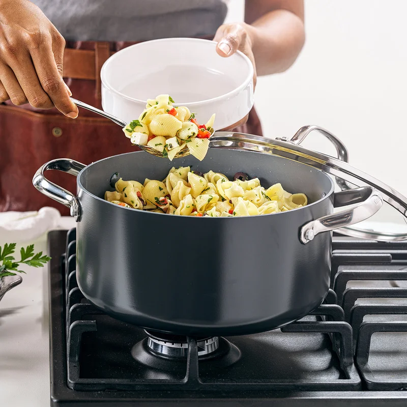 GreenPan Valencia Pro Hard Anodized Healthy Ceramic Nonstick 5QT Stock Pot with Lid. PFAS-Free. Induction. Dishwasher Safe. Oven Safe. Gray