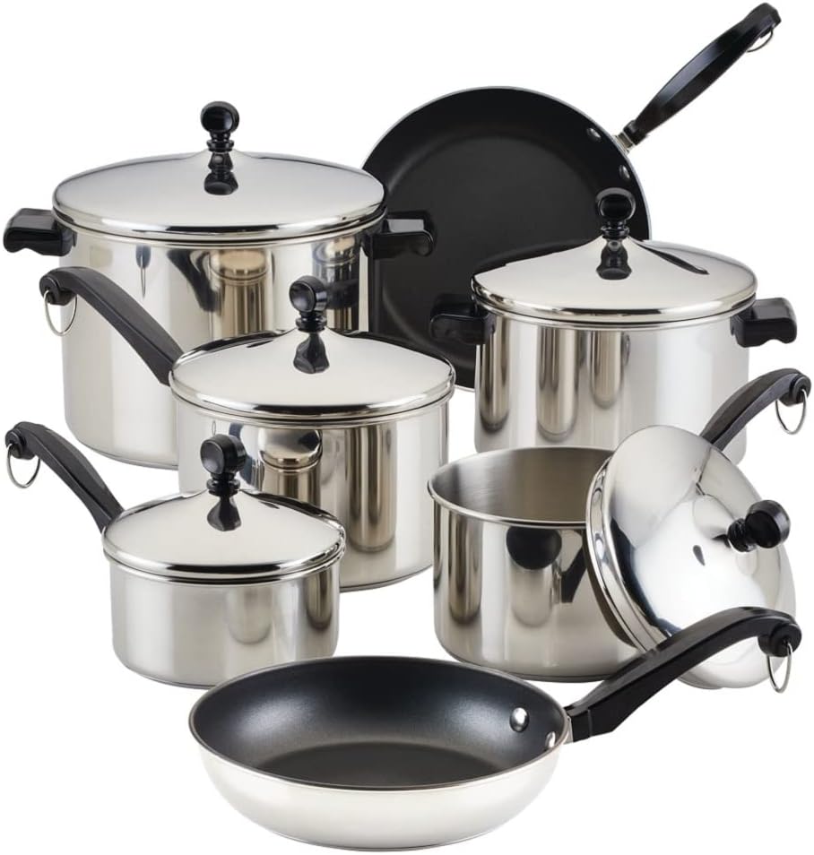 Farberware Classic Stainless Steel Cookware Pots and Pans Set. 15-Piece.50049.Silver